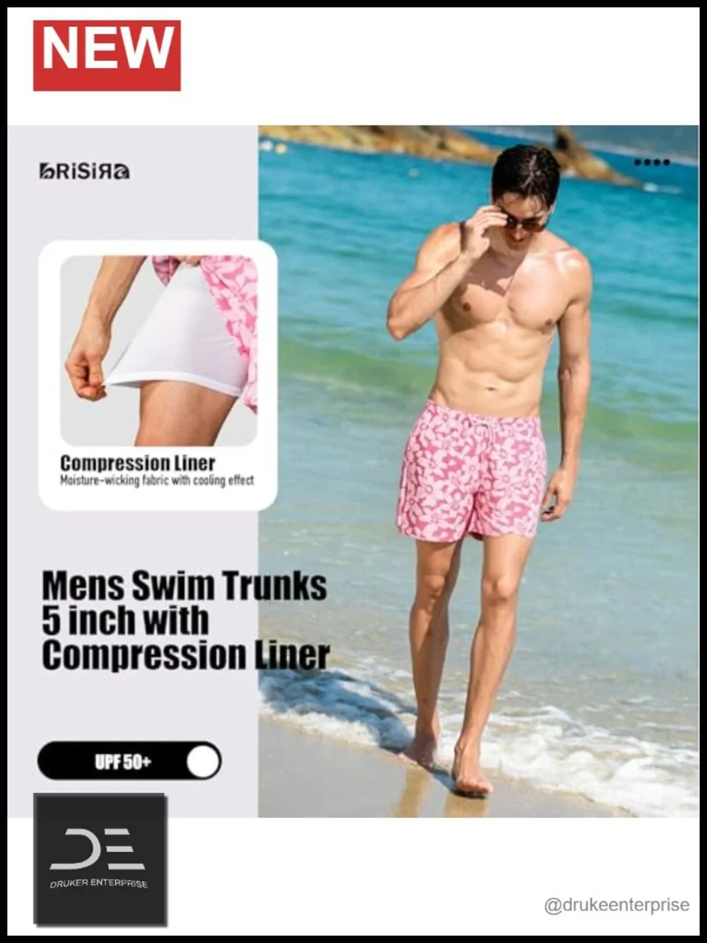 Mens Swim Trunks 5 Inch Quick Dry Stretch Board Shorts with Compression Liner